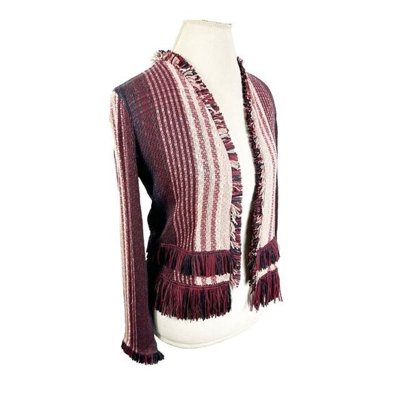 Nic+ Zoe Soft Cotton Blend Short Knit Jacket Pink Purple Tweed Fringe Size S - Picture 7 of 10